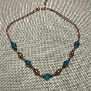 Elegant Blue and Gold Beaded Necklace